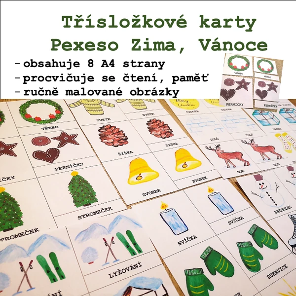 Třísložkové karty/Pexeso Zima, Vánoce