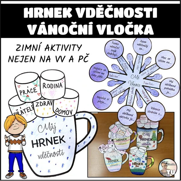 Vánoční vločka, hrnek vděčnosti (Vánoce, zima)