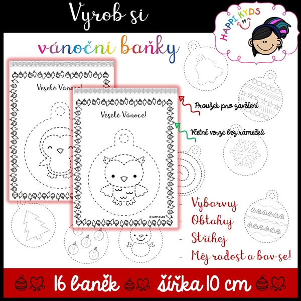 VYROB SI VÁNOČNÍ BAŇKY - vybarvuj, obtahuj a stříhej