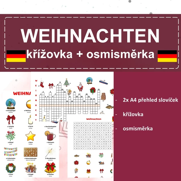 Weihnachten křížovka a osmisměrka