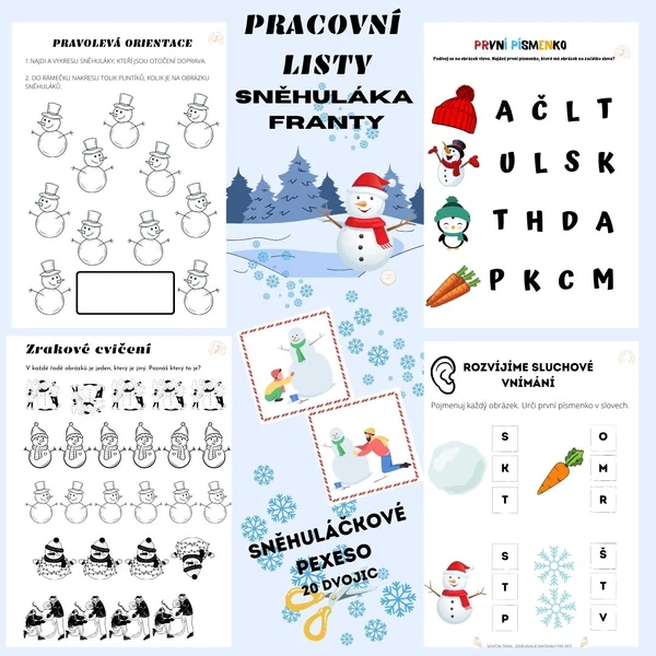Pracovní listy sněhuláka Franty
