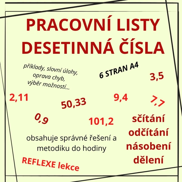DESETINNÁ ČÍSLA - opakovací pracovní listy