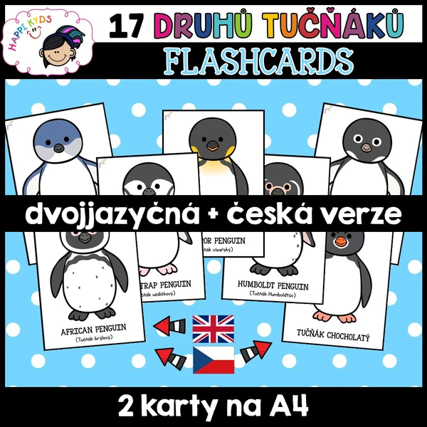 17 druhů tučňáků - FLASHCARDS