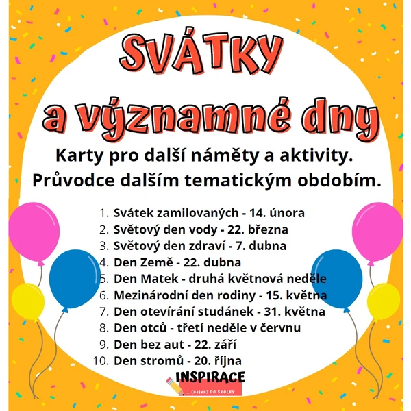 VÝZNAMNÉ DNY a SVÁTKY - tematické karty pro náměty a aktivity