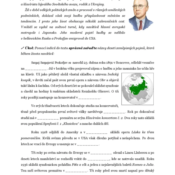 Život a dílo S. Prokofjeva - komplet pracovních listů