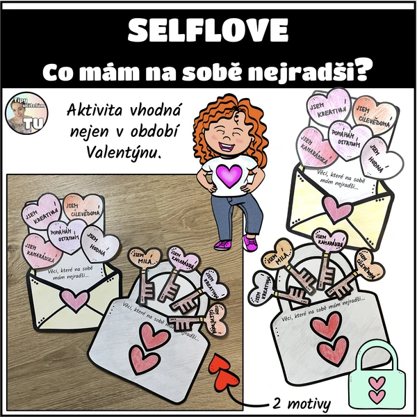 Valentýn - Selflove - co mám na sobě nejradši? (omalovánky + psaní)