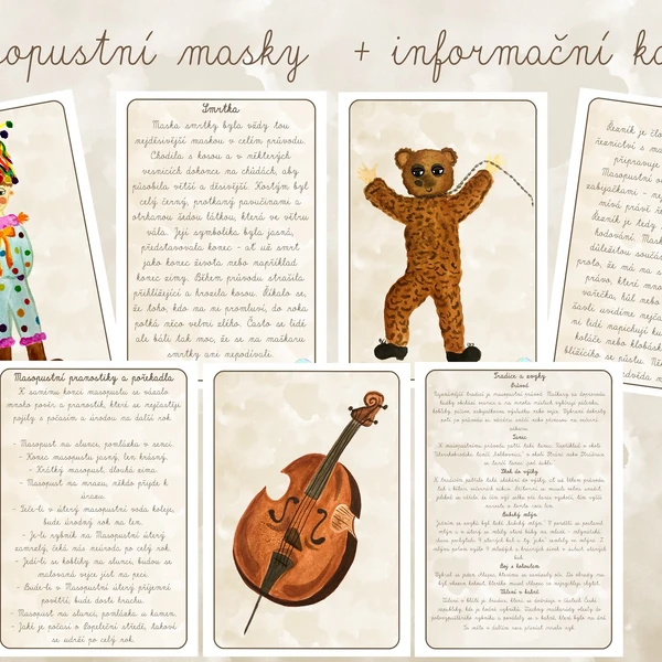 Masopust - Demonstrační obrázky masek + informační karty