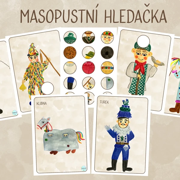 Masopustní hledačka + demonstrační karty maškar