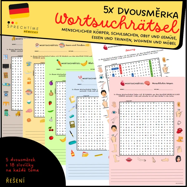 Soubor aktivit 5x WORTSUCHRÄTSEL (dvousměrka)