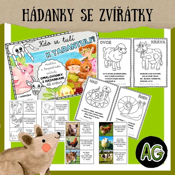 Autorské hádanky s omalovánkou - hospodářská zvířata a domácí mazlíčci