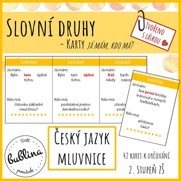 Určování slovních druhů – karty já mám, kdo má?