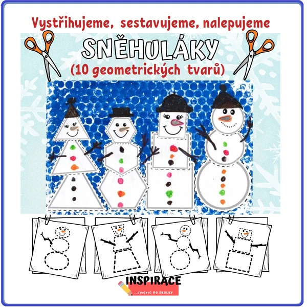 SNĚHULÁCI ⛄- geometrické tvary (vystřihování)✂️