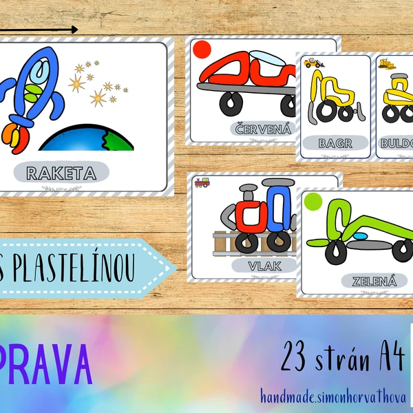 Plastelína, Dopravní prostředky, Doprava, Auta, Barvy, Podložky pod plastelínu, Hra s plastelínou