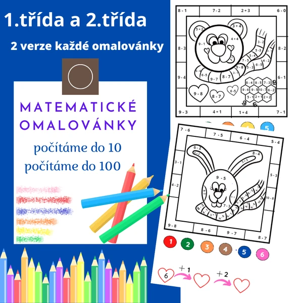 Matematické omalovánky se zvířátky (počítáme do 10 a do 100 bez přechodu)