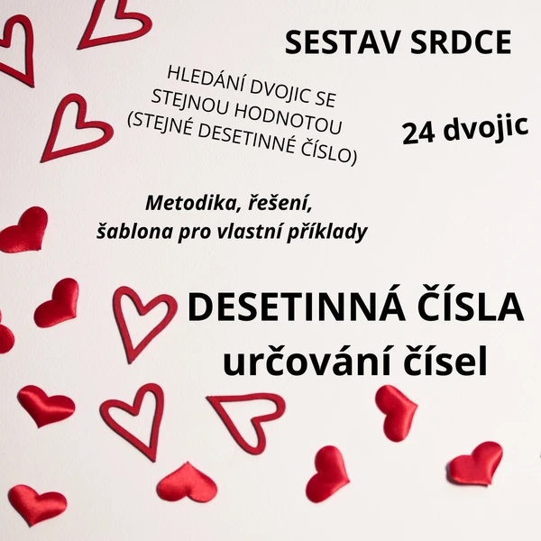 Dvojice - srdíčka: Najdi stejnou hodnotu (desetinná čísla)