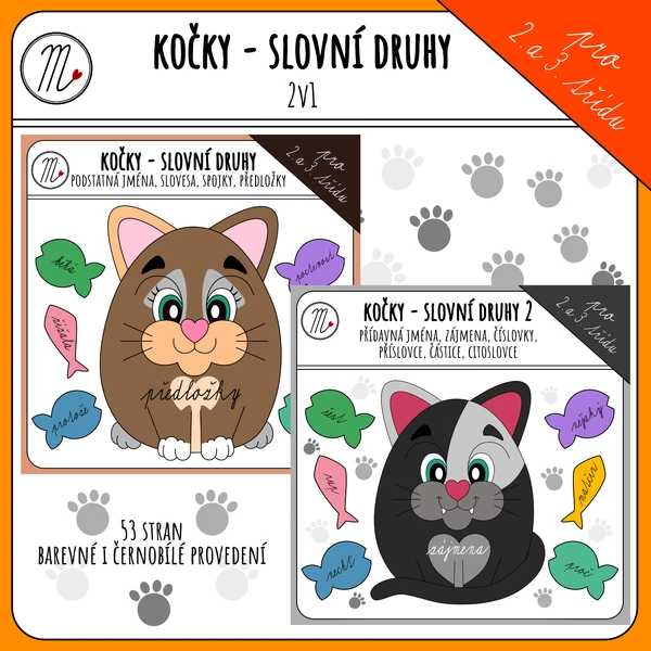 Kočky - slovní druhy 2v1