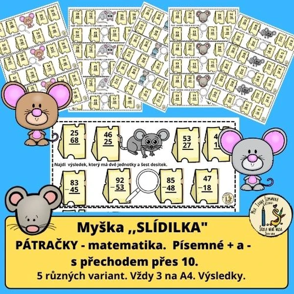 MYŠKA ,,SLÍDILKA"  - PÁTRAČKY - PÍSMENÉ + a - S PŘECHODEM PŘES 10.