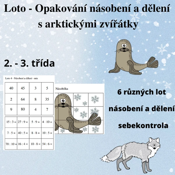 Loto - Opakování násobení a dělení s arktickými zvířátky