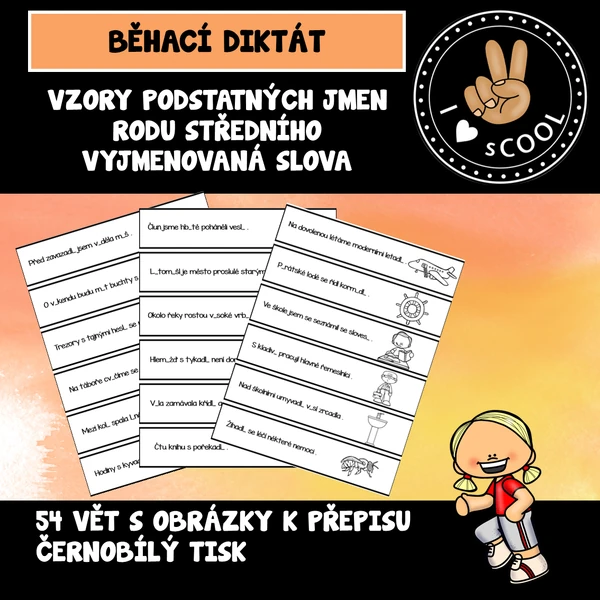 Běhací diktát - vzory podstatných jmen rodu středního