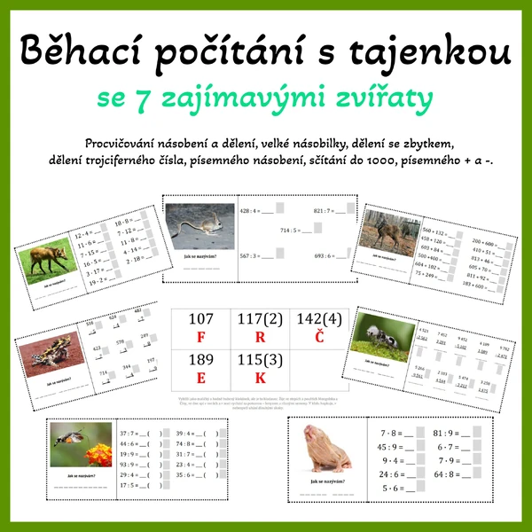 Běhací počítání s tajenkou - zajímavá zvířata