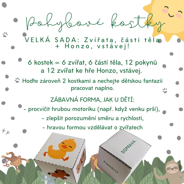 Pohybové kostky - VELKÁ SADA - Části těla, Zvířata a Honzo, vstávej!