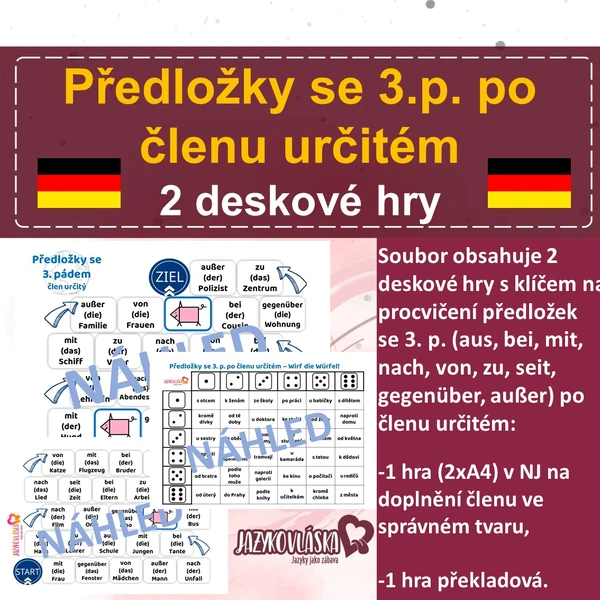 Předložky se 3.p. po členu určitém deskové hry