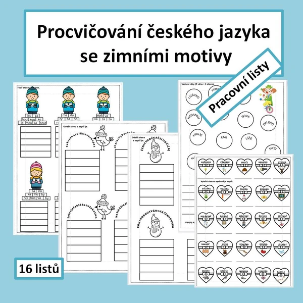 Procvičování českého jazyka se zimními motivy