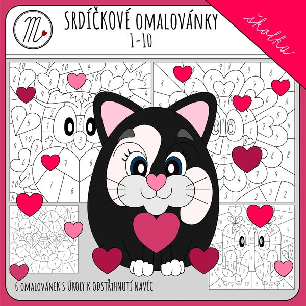 Srdíčkové omalovánky - číslice 1-10, počet do 10