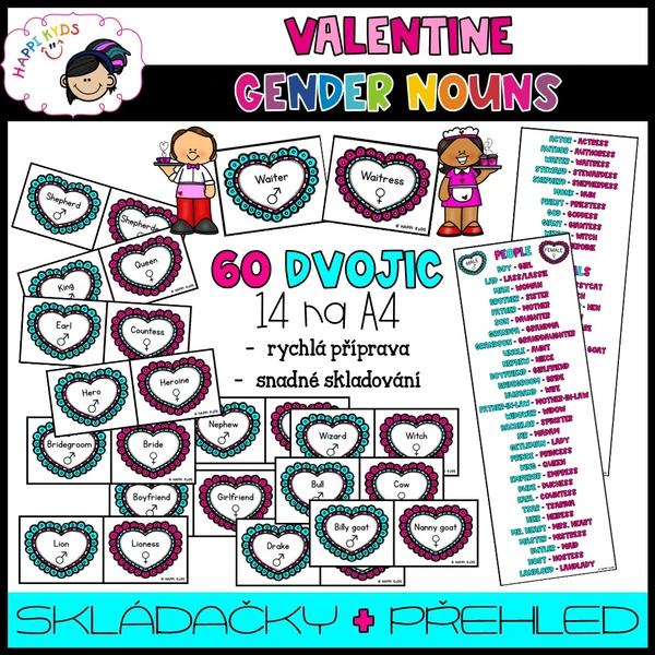 Valentine GENDER NOUNS - skládačky a přehled