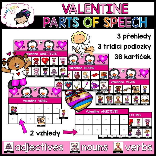 Valentine PARTS OF SPEECH - přehledy a třídící položky