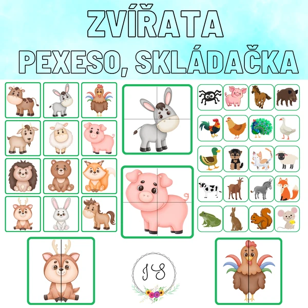 Zvířata - pexeso, skládačka
