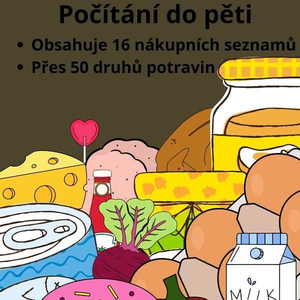 Obchod - počítání do pěti (potraviny, ovoce, zelenina, drogerie, maso..)