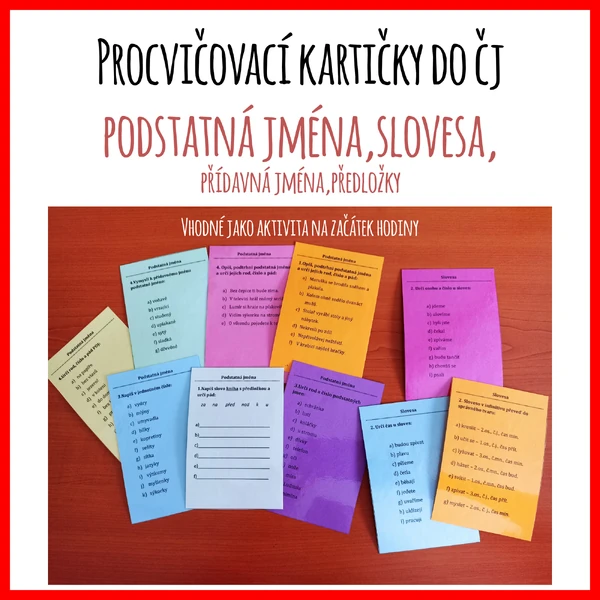 Podstatná jména, slovesa - procvičovací karty