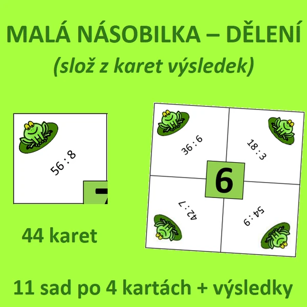 MALÁ NÁSOBILKA – DĚLENÍ (slož z karet výsledek)