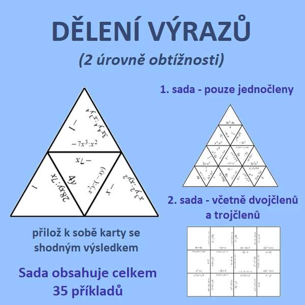 Trimino – Dělení výrazů (2 úrovně obtížnosti) 