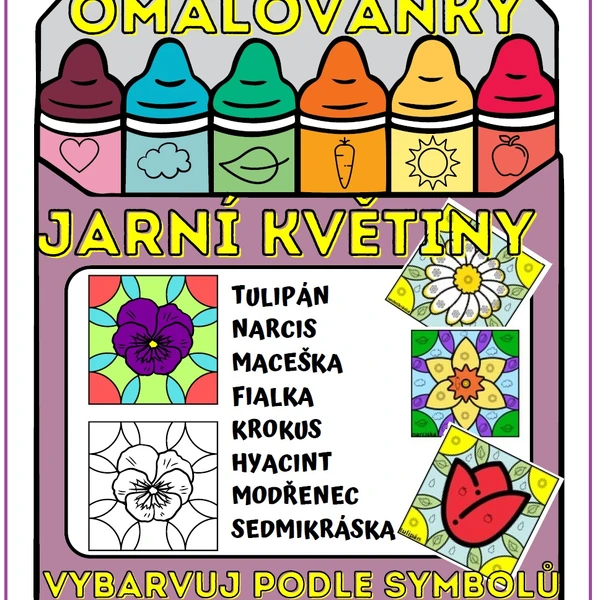 JARNÍ KVĚTINY - omalovánky podle symbolů 🌷