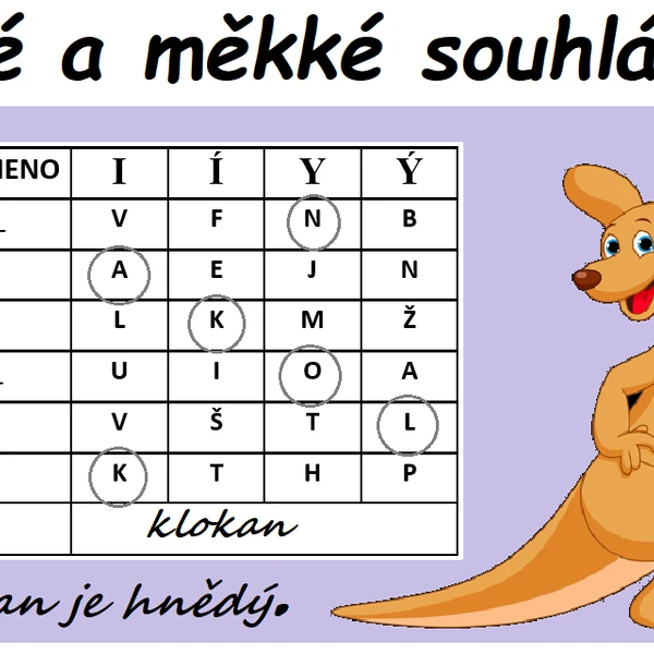 tvrdé a měkké souhlásky, tajenky se zvířátky