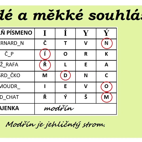 tvrdé a měkké souhlásky, tajenky s rostlinami