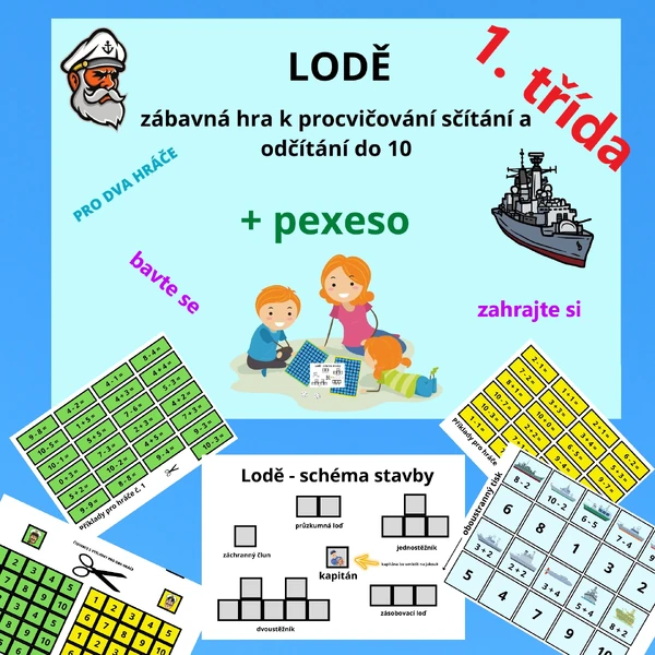 LODĚ - zábavná hra k procvičování sčítání a odčítání do 10 + pexeso