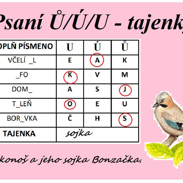 psaní u,ú,ů - tajenky