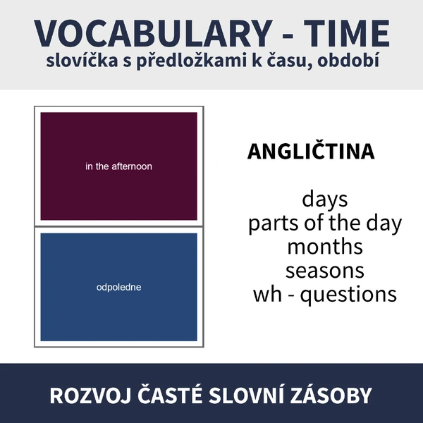 ENG - DAYS, MONTHS, SEASONS / PŘEKLADOVÉ KARTIČKY (slovní zásoba - dny, měsíce roční období, denní doby, WH)