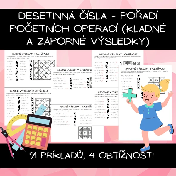 Desetinná čísla - pořadí početních operací (kladné a záporné výsledky)