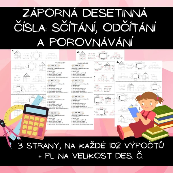 Záporná desetinná čísla - Sčítání a odčítání