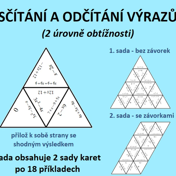Trimino – Sčítání a odčítání výrazů (2 úrovně obtížnosti) - mnohočleny