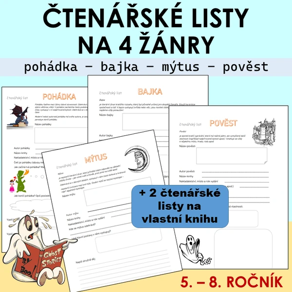 Čtenářské listy na 4 žánry + 2 na knihu