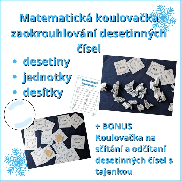Matematická koulovačka - zaokrouhlování desetinných čísel 3v1 + bonus
