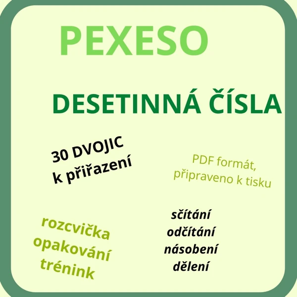 Pexeso - desetinná čísla