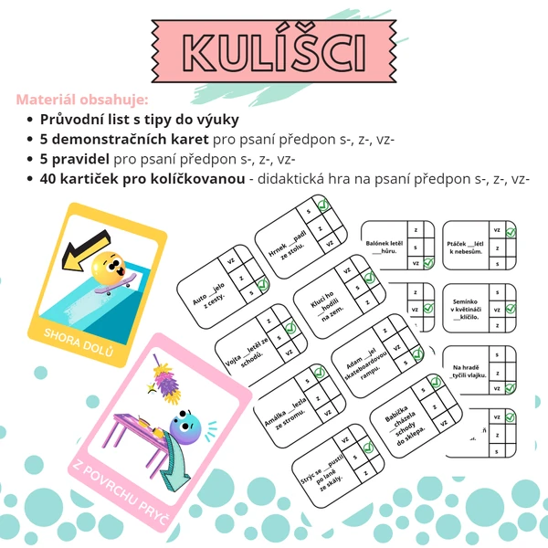 Kulíšci - pravidla pro psaní předpon s-, z-, vz- ve slovech a hra Kolíčkovaná