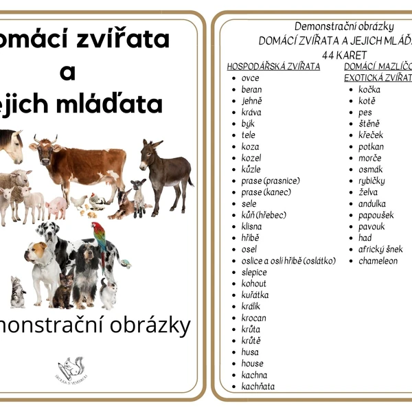 Domácí zvířata a jejich mláďata - demonstrační obrázky