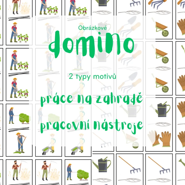 2x domino - práce na zahradě a pracovní nástroje